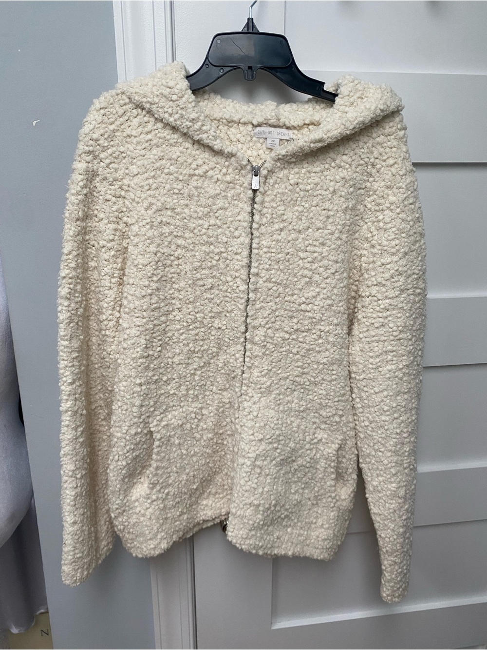 Barefoot Dreams cream Boucle zip up hoodie plus size
